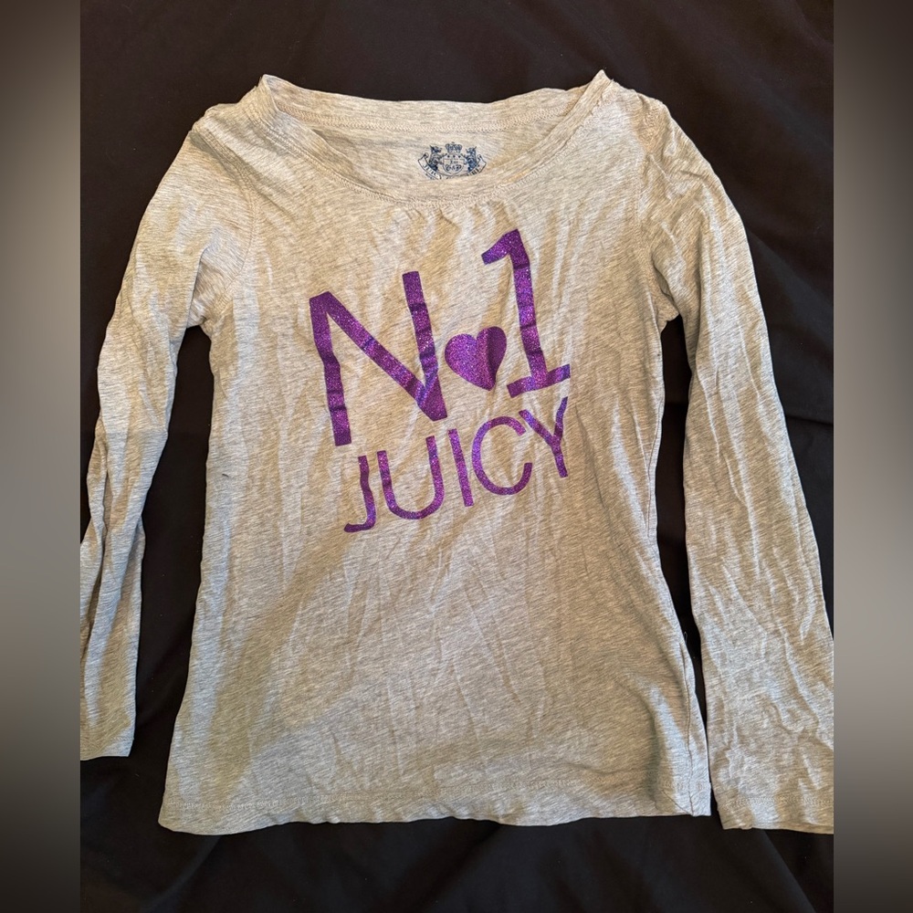 Juicy Couture Girls Gray and Glitter Purple Long Sleeve Top